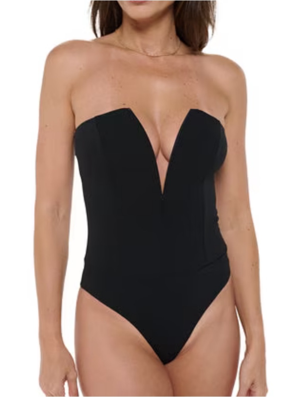 Forever 21 black plunge v-neck hardware strapless bodysuit size large